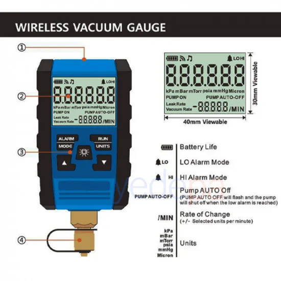 Aitcool Kablosuz Dijital Vakum Manometre Saati