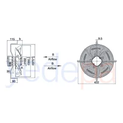 Weiguang 350 mm Üfleyici Aksiyel Fan UFYWF6E-350 - 920 Devir 220V