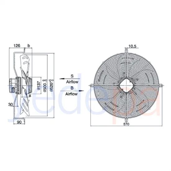 Weiguang 500 mm Emici Aksiyel Fan YWF4E-500 - 1320 Devir 220V