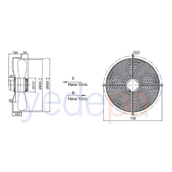 Weiguang 630 mm Emici Aksiyel Fan YWF4E-630 - 1400 Devir 220V