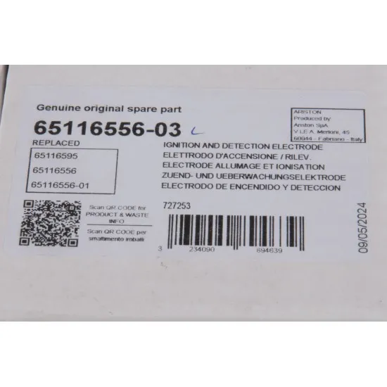 Ariston Kombi Ateşleme ve İyonizasyon Elektrodu - Clas One, Genus One, Alteas One Modelleri için Orijinal Yedek Parça