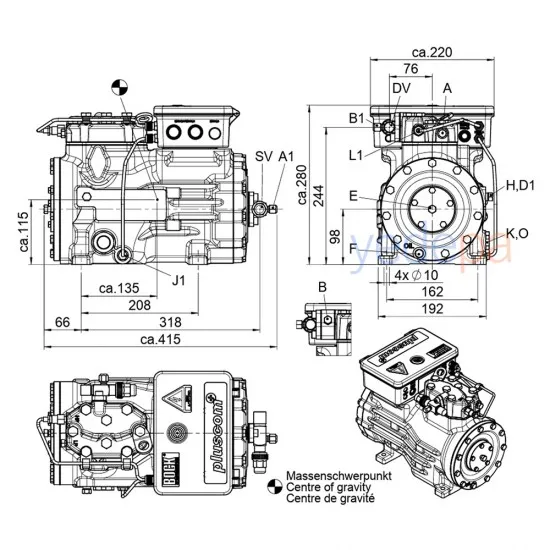 BOCK HGX12P/90-4 Yarı Hermetik Kompresör | 2 Silindirli, IP66 Koruma, R404A ve R134a Uyumlu