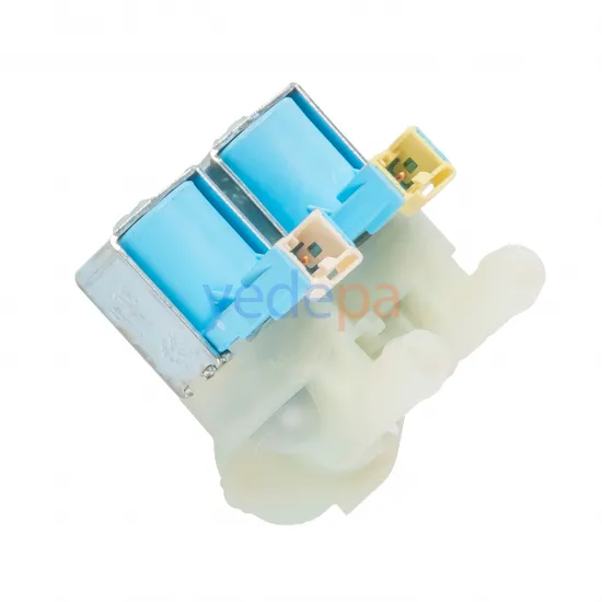 Çamaşır Makinası İkili Su Giriş Vana Ventili Mavi Bobin - 180° Plastik Bağlantılı Grup Soketli - TP Reflex