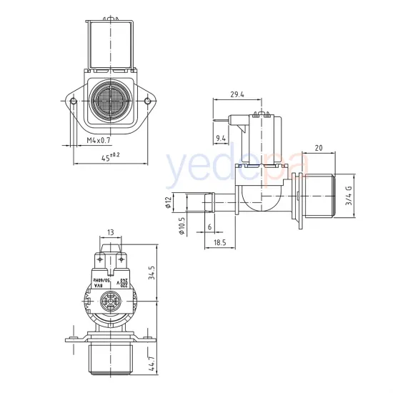 Çamaşır Makinası Tekli Su Giriş Vana Ventili - 180° Metal Bağlantılı - TP Reflex