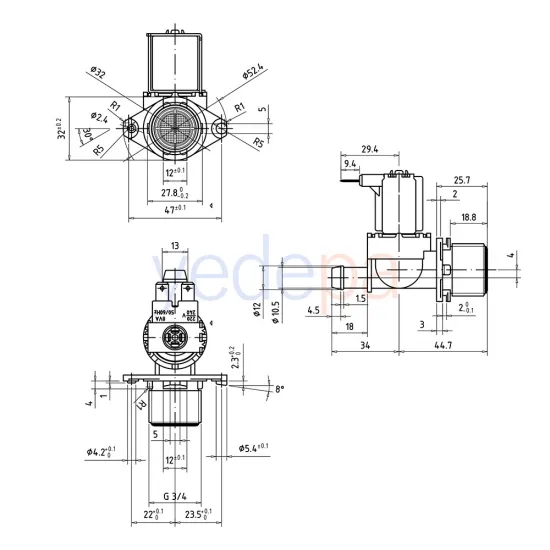 Çamaşır Makinası Tekli Su Giriş Vana Ventili - 180° Plastik Bağlantılı - TP Reflex