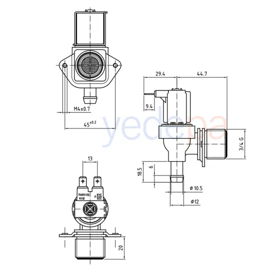 Çamaşır Makinası Tekli Su Giriş Vana Ventili - 90° Metal Bağlantılı - TP Reflex