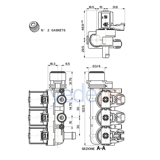Çamaşır Makinesi Üçlü Su Giriş Ventil Vanası - 180° Plastik Bağlantılı Geçmeli Grup Soketli - TP Reflex