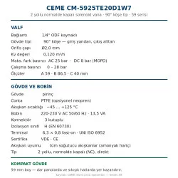 CEME CM-5925TE20D1W7 Solenoid Vana – 90° Köşe Tip, 1/4" ODF Kaynaklı, Normalde Kapalı, Kv 0,120