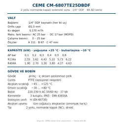 CEME CM-6807TE25DBDF Solenoid Vana – 1/4" ODF Kaynaklı, Normalde Kapalı, Kv 0,170, MOPD 25 bar