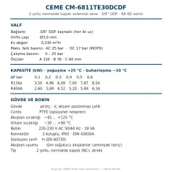 CEME CM-6811TE30DCDF Solenoid Vana – 3/8" ODF Kaynaklı, Normalde Kapalı, Kv 0,230, MOPD 25 bar
