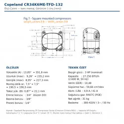 Copeland CR34K6ME-TFD-132 Hermetik Pistonlu Kompresör – 3 HP / 27.250 BTU, R407C