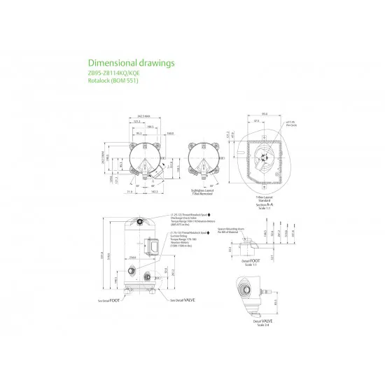 Copeland ZB114KQE-TFD-551 Scroll Kompresör – 15 HP / 114.000 BTU, R404A (Rotalock Vanalı)