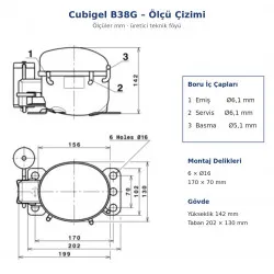 Cubigel B38G Hermetik Kompresör – 1/8 HP, R134a, HBP 347 W