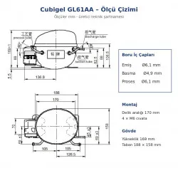 Cubigel GL61AA Hermetik Buzdolabı Kompresörü – 1/5 HP, R134a, LBP 175 W