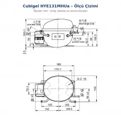 Cubigel HYE131MHUa Hermetik Buzdolabı Kompresörü – 1/4+ HP, R600a, LBP 245 W