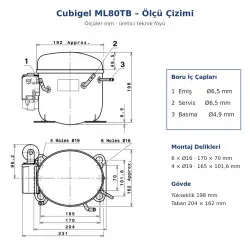 Cubigel ML80TB Hermetik Kompresör – 3/8 HP, R404A, HBP 1.105 W