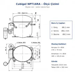 Cubigel NPT16RA Hermetik Kompresör – 2/3 HP, R290, HBP 2.310 W