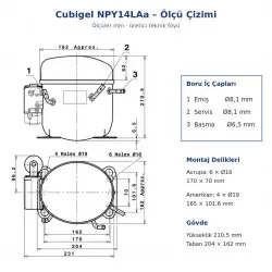 Cubigel NPY14LAa Hermetik Kompresör – 1/2 HP, R290, LBP 651 W