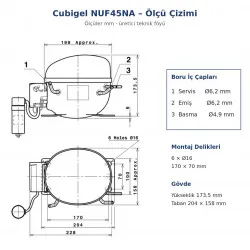Cubigel NUF45NA Hermetik Kompresör – 1/8 HP, R290, LMBP 224 W