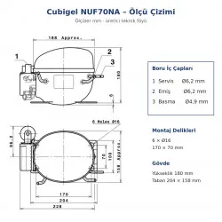 Cubigel NUF70NA Hermetik Kompresör – 1/5 HP, R290, LMBP 328 W
