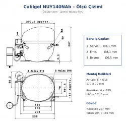 Cubigel NUY140NAb Hermetik Kompresör – 1/2 HP, R290, LMBP 663 W