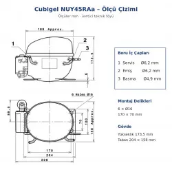 Cubigel NUY45RAa Hermetik Kompresör – 1/5 HP, R290, HBP 615 W