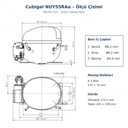 Cubigel NUY55RAa Hermetik Kompresör – 1/5 HP, R290, HBP 778 W