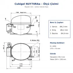 Cubigel NUY70RAa Hermetik Kompresör – 1/4 HP, R290, HBP 972 W