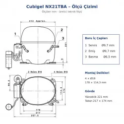 Cubigel NX21TBA Hermetik Kompresör – 7/8 HP, R290, HBP 2.715 W