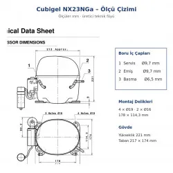 Cubigel NX23NGa Hermetik Kompresör – 3/4 HP, R290, LMBP 1.003 W