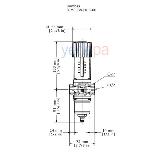Danfoss 003N2105 WVFX 15 Su Basınç Regülatörü 1/2" G, 1.9 m³/h Kv, 4-23 bar