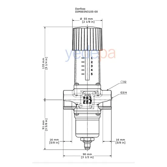 Danfoss 003N3105 WVFX 20 Su Basınç Regülatörü 3/4" G, 3.4 m³/h Kv, 4-23 bar
