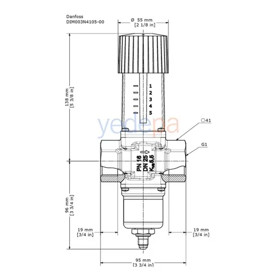 Danfoss WVFX 25 Basınç Kontrollü Regülatör Su Vanası – 1", 4-23 bar, 5.5 m³/h Debi (003N4105)
