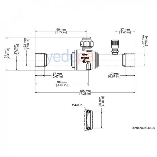 Danfoss 009G7055 GBC 22S 7/8" ODF Küresel Vana, 33.34 m³/h Kv, 45 bar