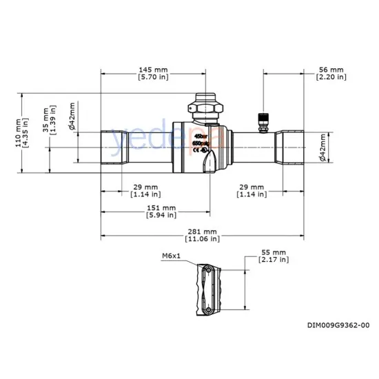 Danfoss 009G7064 GBC 42S 42 mm ODF Küresel Vana, 134.76 m³/h Kv, 45 bar