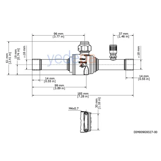 Danfoss 009G7065 GBC 18S 18 mm ODF Küresel Vana, 20.42 m³/h Kv, 45 bar