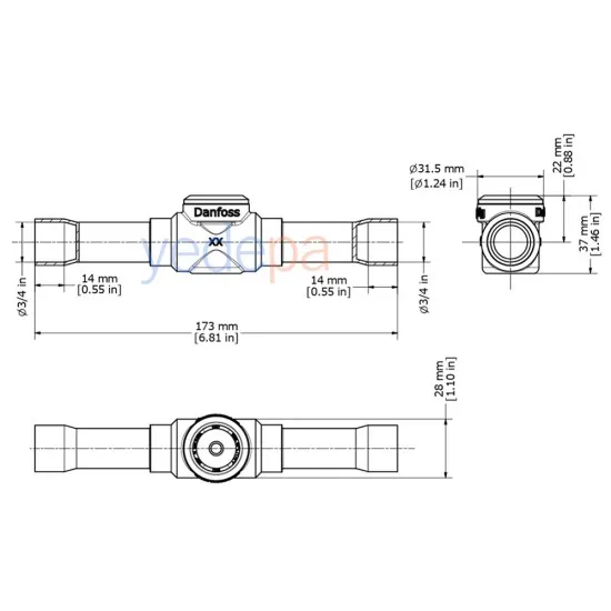 Danfoss SGP 19s N Gözetleme Camı – Kaynaklı 3/4", N Tipi Nem Göstergeli, 52 bar MWP (014L0185)