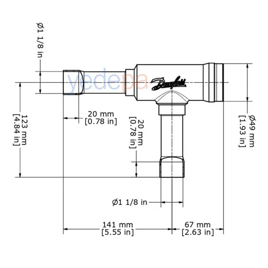Danfoss 020-1021 NRV 28S 1 1/8" ODF Köşe Tip Kaynaklı Çekvalf – 16.5 m³/h Kv, 46 bar