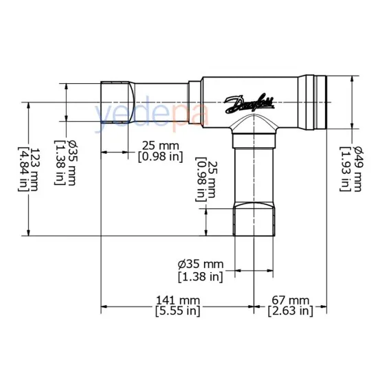 Danfoss 020-1026 NRV 35S 1 3/8" ODF Köşe Tip Kaynaklı Çekvalf – 29 m³/h Kv, 46 bar