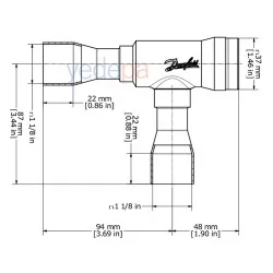 Danfoss 020-1060 NRV 22S 1 1/8" ODF Köşe Tip Kaynaklı Çekvalf – 8.5 m³/h Kv, 46 bar