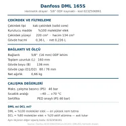 Danfoss 023Z506891 DML 165S Drayer (Kurutucu Filtre) – 5/8" ODF Kaynaklı, 46 bar
