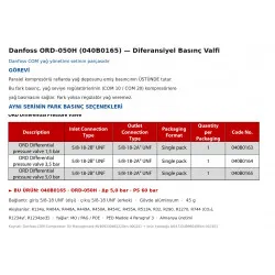 Danfoss ORD-050H Diferansiyel Basınç Valfi (040B0165) – Δp 5,0 bar, PS 60 bar, 5/8-18 UNF