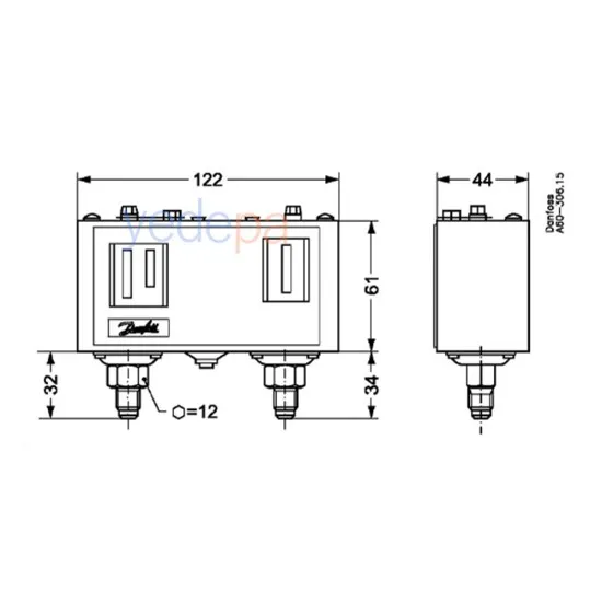 Danfoss KP15 Basınç Şalteri Presostat (060-514166) – Çift Taraflı, SPDT, Otomatik Reset, 1/4” Flare, IP44
