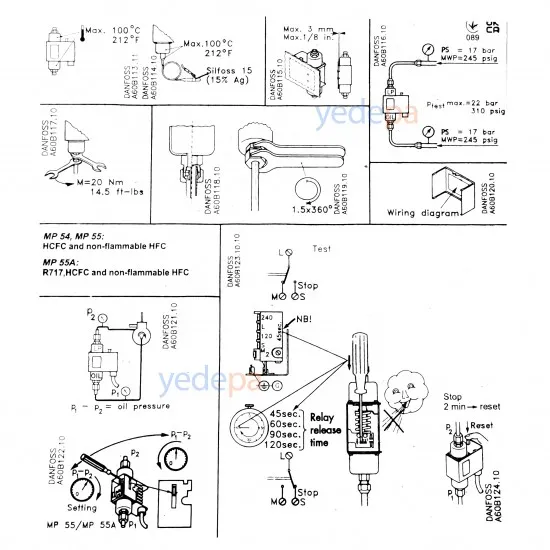 Danfoss MP55 Yağ Basınç Kontrol Anahtarı (060B017191) – SPDT Kontak, Manuel Reset, 0.3-4.5 bar