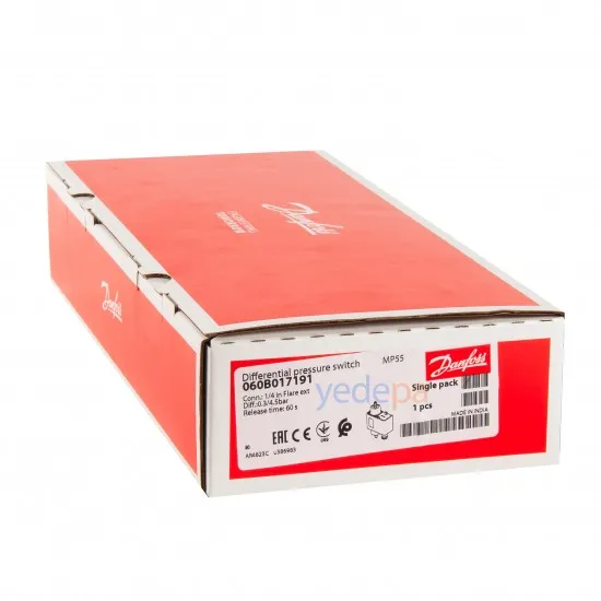 Danfoss MP55 Yağ Basınç Kontrol Anahtarı (060B017191) – SPDT Kontak, Manuel Reset, 0.3-4.5 bar