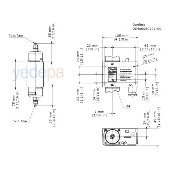 Danfoss MP55 Yağ Basınç Kontrol Anahtarı (060B017191) – SPDT Kontak, Manuel Reset, 0.3-4.5 bar