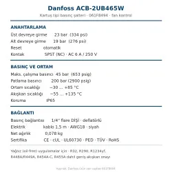 Danfoss 061F8494 ACB-2UB465W Kartuş Tipi Basınç Şalteri – 19/23 bar, Otomatik Reset, Fan Kontrol