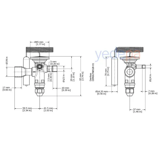 Danfoss TGE Termostatik Genleşme Valfi - R407C, Dış Dengeli, 1/2" x 7/8" Lehimli (ODF) - 13 kW - Parça No: 067N4002