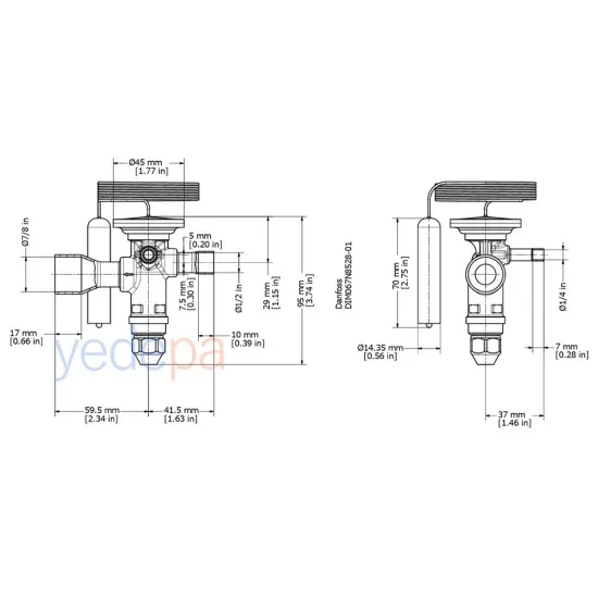 Danfoss TGE Termostatik Genleşme Valfi - R407C, Dış Dengeli, 1/2" x 7/8" Lehimli (ODF) - 19 kW - Parça No: 067N4004