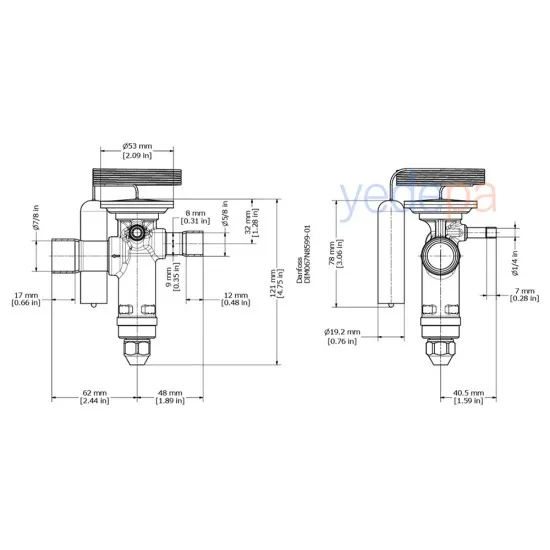 Danfoss TGE Termostatik Genleşme Valfi - R407C, Dış Dengeli, Dengeli Port, 5/8" x 7/8" Lehimli, MOP 15°C - 42 kW - Parça No: 067N4009